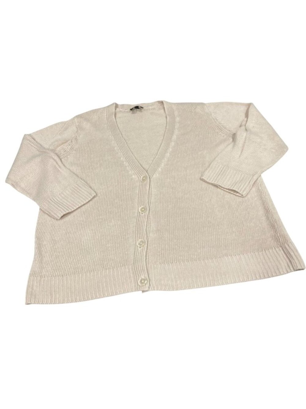 Talbots Minimalist Linen Cardigan Sweater L Beige Granny Coastal Preppy Capsule